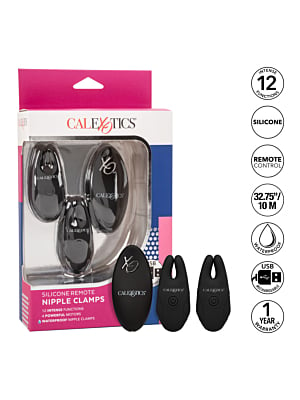 Calexotics - Recharchable Silicone Remote Nipple Clamps - Black