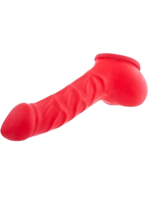 Προέκταση Πέους Latex Penis Sleeve Franz 14 cm - Κόκκινη - Ρεαλιστικές Φλέβες - Σάκος όρχεων