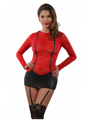 Long sleeve corset and flower lace red