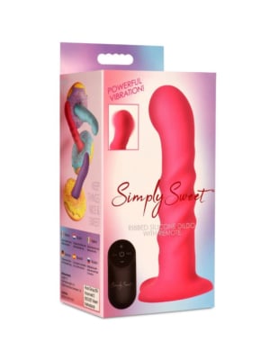 STRIATED SILICONE VIBRATOR WITH PINK CONTROL