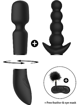 Pleasure Kit 3 μαύρος δονητής με εξαρτήματα κεφαλής 