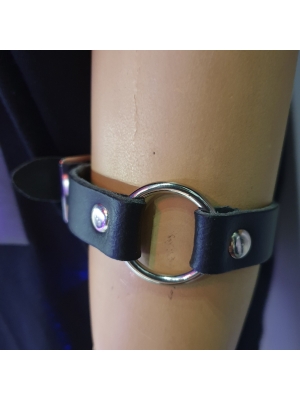 HANDMADE ROW SMALL RING JOIN LEATHER WRISTBAND BLACK