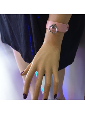 HANDMADE  SMALL RING LEATHER WRISTBAND - PINK