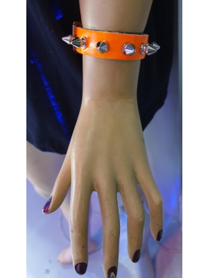 Χειροποίητο Δερμάτινο Περικάρπιο Wristband με Καρφιά - Πορτοκαλί - Φετίχ - BDSM