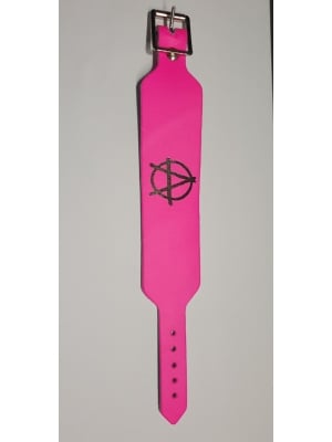 ANARCHY SYMBOL PRINT LEATHER WRISTBAND - PINK 