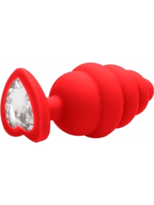 Shots Ouch! Regular Ribbed Diamond Heart Plug Red
