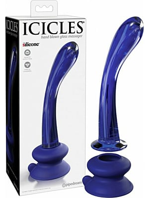 Γυάλινο Κυρτό Ομοίωμα Πέους Pipedream Icicles 18 cm - Μπλε