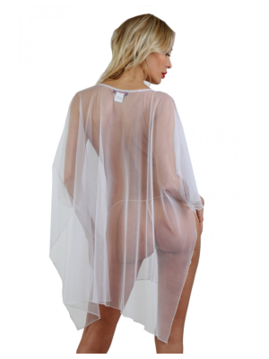 Tulle Poncho Top Wide Sleeves White