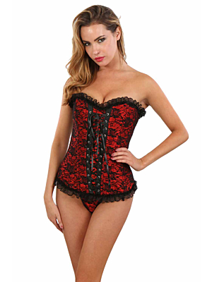 Guipure embroidered pattern corset - Red 