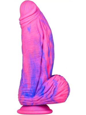 Μεγάλο Ρεαλιστικό XXL Ομοίωμα Πέους Σιλικόνης Fat Dick 18cm με Βάση Βεντούζας - Ροζ/Μπλε