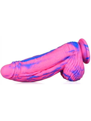 Ρεαλιστικό XXL Ομοίωμα Πέους Σιλικόνης Fat Dick 18cm με Βάση Βεντούζας - Ροζ/Μπλε