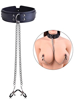 Collar with Nipple Clamps Black - Kinksters