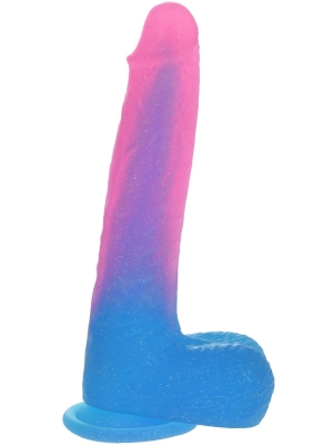 Ρεαλιστικό Ομοίωμα Πέους Glitter Liquid Silicone Dildo 22 cm - Ροζ / Μπλε - Αδιάβροχο - Φλέβες