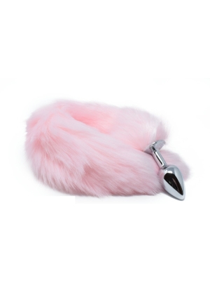 Πρωκτική Σφήνα με Ροζ Ουρά Αλεπούς - Large - Τριχωτη Ουρά - Μεταλλικό Butt Plug