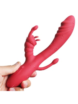Δονητής Κουνελάκι Triple Pleasure Rabbit Vibrator με 12 Λειτουργίες Δόνησης - Κόκκινος