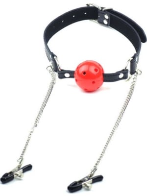 Mouth Gag With Nipple Clamps