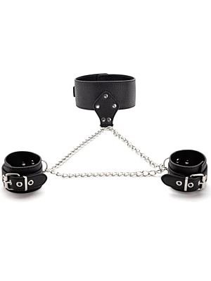 Handcuffs with Fetish Night Collar, Eco Leather - Black