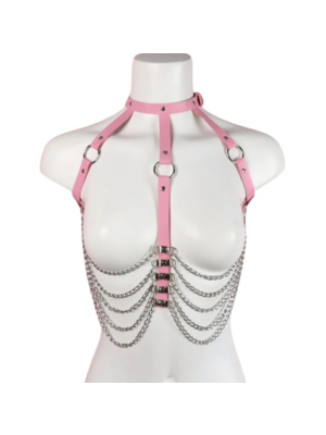 Sexy Harness with Chains and Eco Leather - Pink  S-L