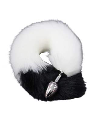 Anal Plug with Long Tail - White/Black