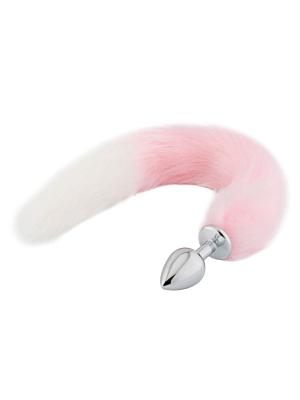 Anal Plug with Long Tail - Pink/White