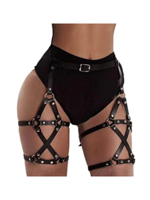 Leg Harness System with Eco Leather, Black - One size