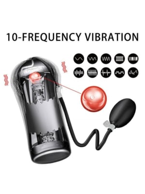 Masturbator with Pump, 10 Vibration Modes, USB, Black
