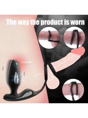 Kinky Silicone prostate Electostimulation with cock rings, 9 Modes Vibration