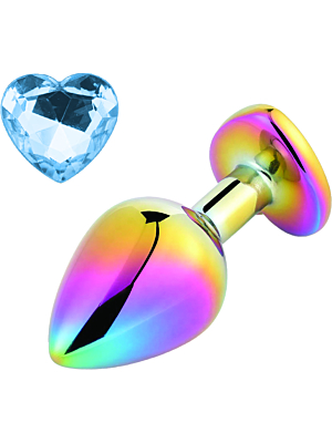 Anal Plug Rainbow Buttplug Small, Heart Shape, Light Blue Stone, Guilty Toys