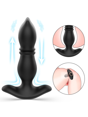 Black Magic Anal Plug, 9 Stimulating Modes Vibrating & Thrusting Silicone USB Black Guilty Toys