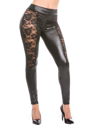 Kitten Lace And Wet Look Leggings Black OS