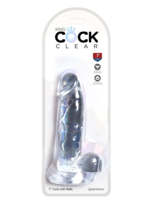 King Cock 7" Clear Cock with suction cup and Balls