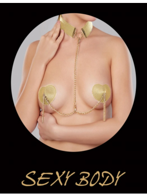 Sexy Hearties Nipple Covers and Choker Set Gold