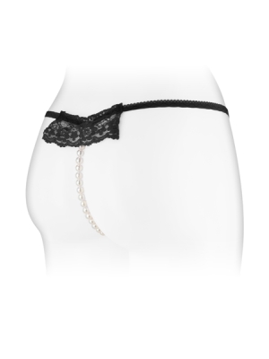 Black apron thong with pearls - OS