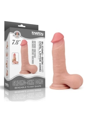 Lovetoy - 7.8'' Sliding Skin Dual Layer Dong - Whole Testicle