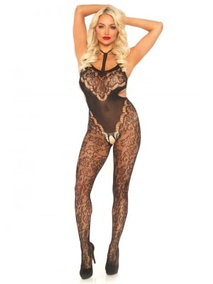 Lace bodystocking with cut out - Black One Size