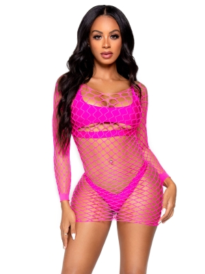 86128 Net long sleeved mini dress Pink