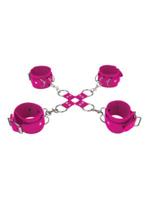 Leather Hand And Legcuffs - Pink