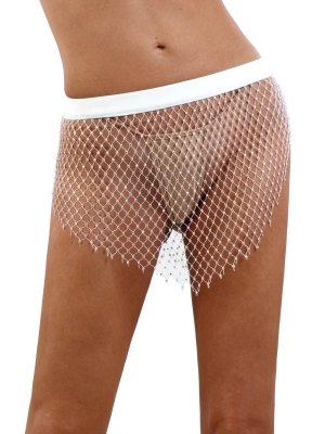 Net miniskirt with rhinestones - White - OS