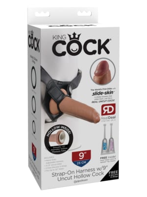 King Cock Uncut Hollow with Harness Tan 9in