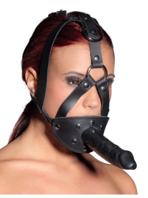 Leather Head Harness with Dildo