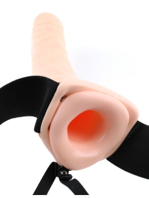 Pipedream Fetish Fantasy 8" Vibrating Hollow Strap-On Light/Black