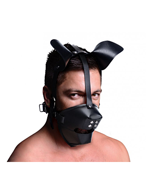 Puppy Play Mask With Ball Gag - Black