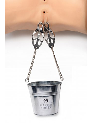 Slave Bucket with Labia/Nipple Clamps