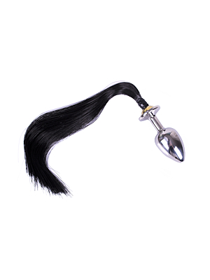 Kiotos Butt Plug with Black Horsetail - Ατσάλινη Πρωκτική Σφήνα με Αλογοουρά