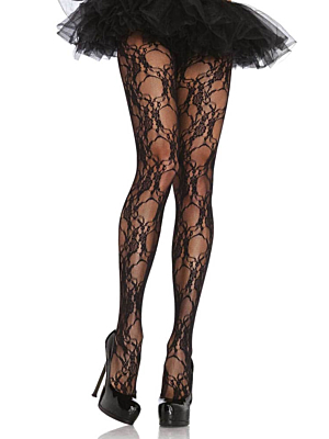 Floral Lace Pantyhose - BLACK - O/S - HOSIERY