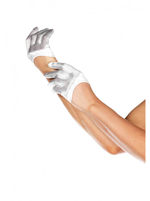 Mini Cropped Satin Gloves, white, O/S