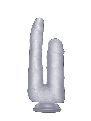 Διπλό Ομοίωμα Πέους RealRock Double Penetration Cock Διάφανο με Βάση Βεντούζας 23 cm - Shots Media - Dildo με Φλέβες