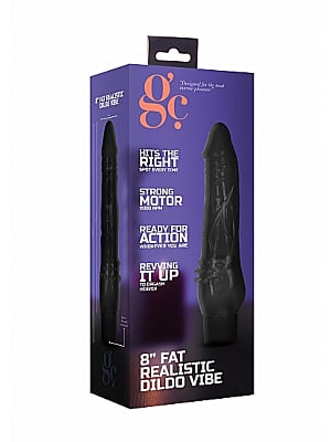 8 Inch Fat Realistic Dildo Vibe - Black