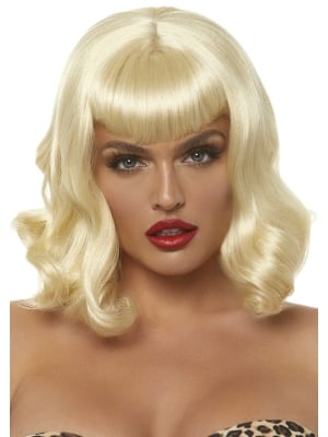 Retro bang curly bob wig Blonde