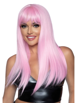 Long straight bang wig - Pink